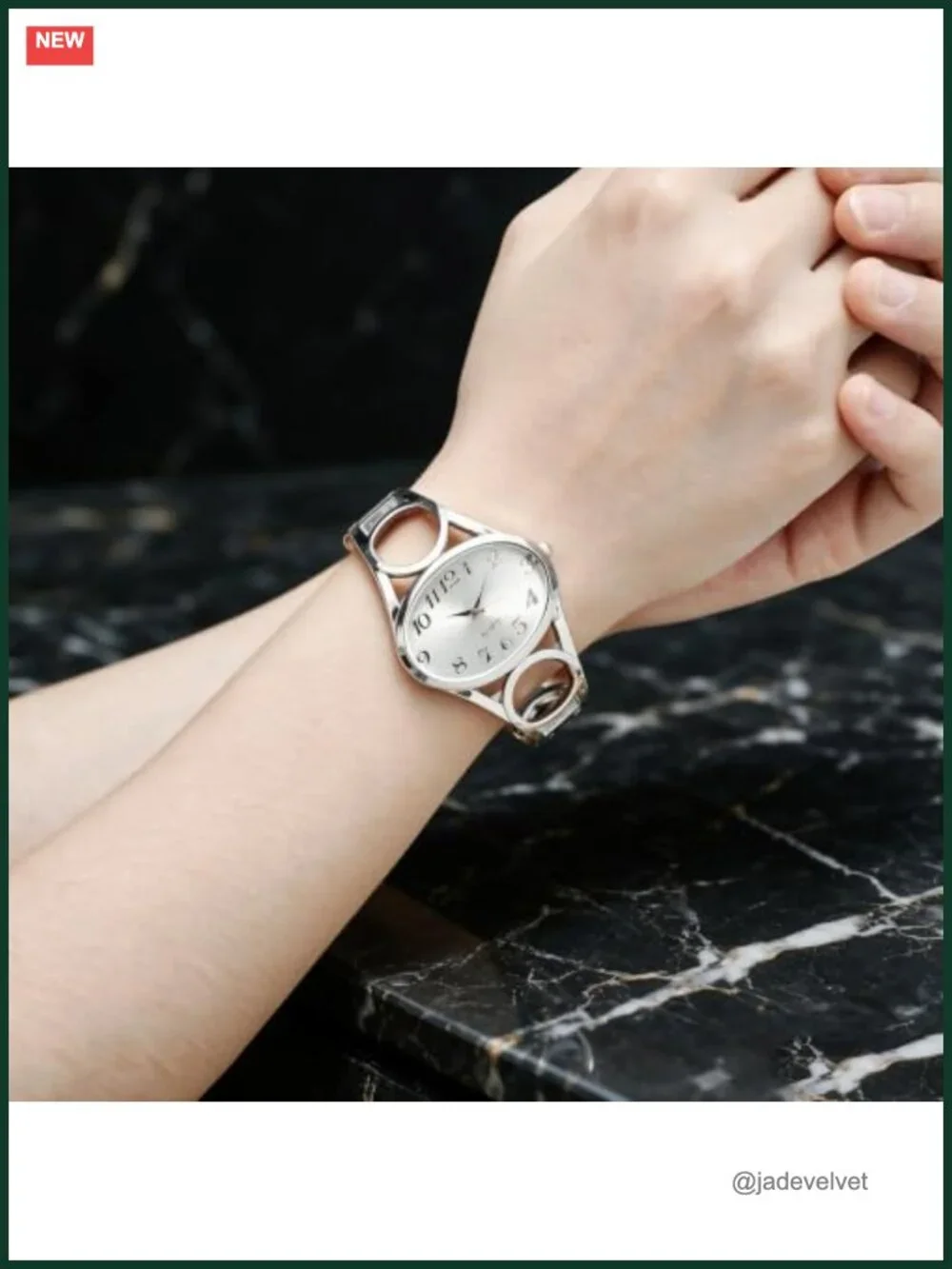 Silver Tone Cuff Bangle Watch Women Analog Quartz Dress Wristwatch